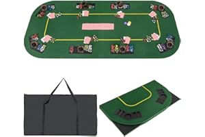 COSTWAY Folding Poker Table Top, 8 Player Texas Holdem Poker Mat with Cup Holders, Chip Trays, Carry Bag, Portable Blackjack Tables Topper for Card Casino Game
