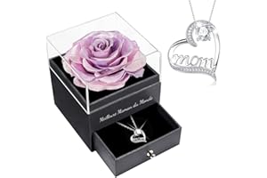 Sunia Cadeau Maman, Rose Eternelle avec Bijoux avec Argent 925 Collier, Meilleure Maman du Monde, Collier Anniversaire Femme, Coffret Rose Eternelle, Varie Fleur Préservée Cadeau Anniversaire Noel