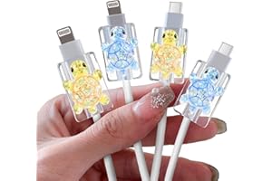 DiyGody 4 Pcs Cute Cable Protectors Compatible for Apple Cables, Charger End Cord Protector with 3D Glittery Turtle Design, Data Cable Protection Compatible with iPhone iPad USB Type-C/L, Yellow+Blue