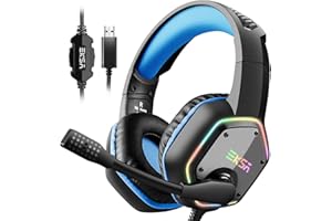 EKSA E1000 Cascos Gaming USB para PC, Over Ear Auriculares Gaming con Cable, Micrófono con Cancelación de Ruido, Sonido Envolvente 7.1, Luz RGB para Consola PS4 / PS5, Laptop