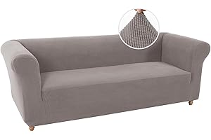 WWQQKJ Stretch-Sofabezug for Chesterfield, Stretch-Sofabezug, rutschfest, schmutzabweisend, 3-Sitzer-Sofabezug mit Armlehnen, superweicher Stoff (Color : Taupe, Size : 3 Posti)