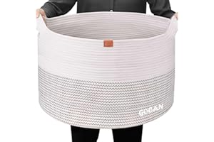 GOCAN Cesta de manta extra grande Cesta de cuerda de algodón D55 X H35cm Cestas de lavandería tejidas para mantas Cesta de almacenamiento con asas XXXL (Beige)