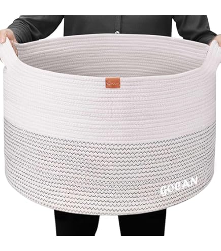 Großer Wäschekorb Geflochten 45x50 Cm - Decken & Spielzeug Aufbewahrung