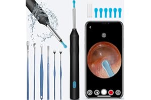 Fenxyo Ear Wax Removal Kit Camera 1920P, 8 Million Pixel HD Otoscopes with 6 LED Lights, IP67 Waterproof Ear Wax Remover WiFi Ear Pick Cleaning Tool for iPhone, Ipad, Android Smart Phones(Black)