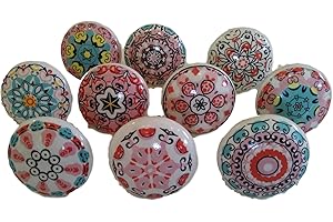 KNOBSWORLD Mix aus Keramik knäufen im Vintage-Look, 10 Stück, Blumendesign, Griffe für Türen, Schränke, Schubladen.