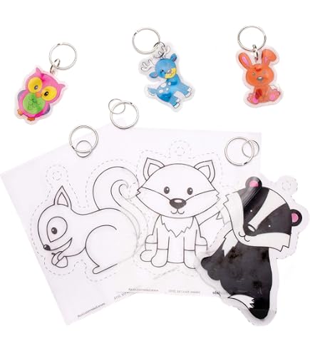 Baker Ross Lama Krimpfolie Sleutelhanger Set – 10 Stuks, Inkleuren En Oven Krimpt 7x Kleiner, Leuk Knutselproject Voor Kinderen, Inclusief 10 Designsv