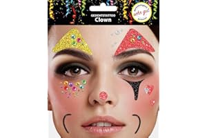 ‎MAKOTEX Gesichtstattoo - Glitzer Aufkleber Klebetattoos Temporäres Glitter Face Tattoo Motto Party Karneval Halloween (Clown)