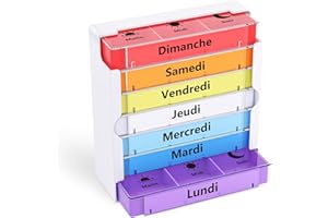 Opret Pilulier Semainier Français (Matin, Midi, Soir) - Empilables Tour à Médicaments 7 Jours 21 Compartiments 3 Fois, pour Vitamines Suppléments Pilules (Coloré-Blanc)