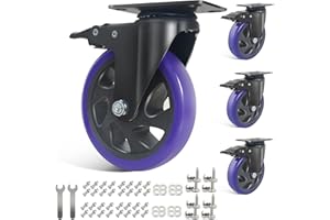 RRIUTO 125MM Furniture Castor Wheels with 4 Brakes, Heavy Duty Caster Wheels for Furniture, Swivel Trolley Casters Rubbered Trolley Wheels Bearing 800KG