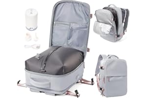 WEPOET Zaino Sottovuoto Viaggio Ryanair 40x30x20 Zaino da Viaggio Aereo Bagaglio a Mano con Sottovuoto Zaini Easyjet 45x36x20 Vacuum Backpack con Porta Scarpe(Grigio)