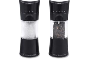 Cole & Mason Harrogate Black Salt and Pepper Grinder Set, Adjustable Ceramic Mechanism, Inverta, ABS Plastic, 154 mm, Gift Set, Includes 2 x Salt and Pepper Mills