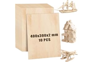MUXHEL 10PCS 2mm Plywood Sheets 400x300x2mm Basswood Sheets Unfinished A3 Plywood Sheets for Crafts, Arts, Painting, DIY & Engraving