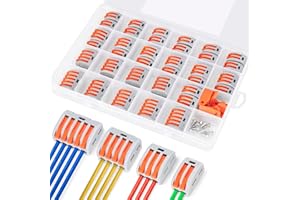 SHIRYLZEE 70PCS Connecteur Electrique Rapide Kits Domino Electrique Connecteurs de Fils Compacts avec Levier,25pcs 2 Entrées,15pcs 3 Entrées,5pcs 4 Entrées,5pcs 5 Entrées,10pcs Vis,10pcs Supporte les Correctifs