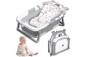 Vautvis Bañera Plegable Bebe, Termometro Bañera Bebe Con Cojin Bañera Bebe, Reductor Bañera Bebe, Bañera de Bebe Plegable Para Recién Nacidos Y Niños De 0 A 36 Meses