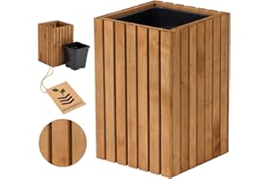 ‎HOMERZO HOMERZO Pflanzkübel Holz – imprägniert wetterfest – mit herausnehmbarem Kunststoffeinsatz – Pflanztopf Blumenkasten für Balkon Garten Terrasse (Vertikal-braun 36x36 H55 cm)