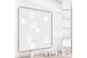 HEXIM Pannelli murali in PVC 3D - rivestimento murale bianco con effetto 3D - motivi astratti (5QM dimensione economica HD009 50x50cm) Disegni per pareti e soffitti