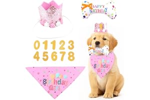 shallyong Juego Fiesta Cumpleaños Perro, 4 Piezas Decoración Fiesta de Cumpleaños para Perros con Sombrero, Pañuelo, Juguete en Forma Hueso, Números, Regalos Cumpleaños Perros Machos y Hembras (Rosa)