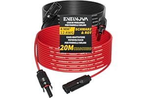 ENERNOVA Cavo Solare 4mm²/6mm², Cavo di Prolunga Solare, 1/2/3/5/10/15/20M, Cavo per Pannelli Solari con Impermeabilità IP67, per Pannelli Solari Fotovoltaico Montaggio(4mm² 20M)