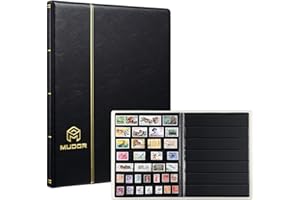 MUROAD Album de collection de timbres, 7 rangées, livre de timbres pour collectionneurs, 10 feuilles, noir