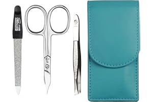‎SONNENSCHEIN BY HANS KNIEBES Sonnenschein by Hans Kniebes - Maniküre Set 3 teilig - Nagelschere, Nagelfeile und Pinzette - Taschenmaniküre Nagelpflegeset - Nappa-Lammleder Manicure Etui (Türkis)