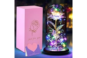 CIRULLI Rose Eternelle sous Cloche La Belle et la Bête,avec Lumineuse LED, Dôme en Verre et Base en Bois, Cadeaux pour la Saint-Valentin, Anniversaire,Noël,Anniversaire
