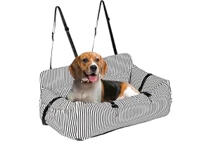Oasisgalore Dog Car Seat, Portable Folding Waterproof Pet Dog Car Booster Seat Travel Bed Bag Carrier with Seat Belt (Black and white stripes, Large)