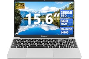 AOCWEI PC Portatile 15.6 pollici 6GB RAM 256GB ROM SSD Estensioni Win 11 Notebook 2.4G+5G WiFi BT 4.2 1080 FHD USB con Adesivi per Tastiera Italiana & Mouse Senza fili-Argento