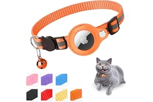 Mouyou Airtag Katzenhalsband,Airtag Halsband Katze Weiches Nylon Reflektierend mit Glocke und Sicherheitsverschluss,Tracking Katzen Halsband mit Halter Airtag Hülle Verstellbar von 22-34cm Orange