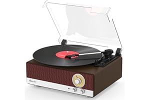 Mycket Giradischi Bluetooth 5.3 Portatile, Vintage Vinile Giradischi con Doppi Altoparlanti Stereo, 3-Velocità 33/45/78 Giri, Radio AM/FM, Trasmettitore Bluetooth, Out RCA, Auto-stop, Jack per Cuffie
