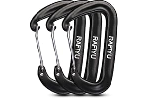 RAFIYU 3 Pezzi Moschettone, Moschettone Arrampicata con Capacità Portante di 1200kg, Moschettoni Alluminio con Molla, Moschettone Grande Nero a Forma di D, per Campeggio Zaino Amaca Pesca Escursioni