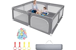Sour Lemon Baby Laufgitter Laufgitter baby, Kinderzaun mit Anti-Kollision Schaum Absperrgitter mit atmungsaktivem Netz, Kinder Sicherheitsspielplatz, Einschließlich 50 Ocean Balls y 4 Pull Rings