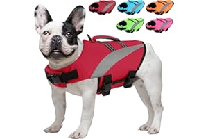 ALAGIRLS Dog Life Jackets for Swimming Boating, Adjustable Ripstop Dog Swim Life Vest Pet Safety Preserver with Rescue Handle, Reflective Dog Lifesaver Pet Summer Beach Accessories, Red M
