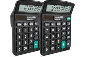PAVLLEEN 2 Pieza Calculadora Basica, Potencia batería, Calculadora Oficina, Calculadora Básica con Pantalla LCD de 12 Dígitos, Botones Grandes, Función Estándar para Oficina, Hogar y Escuela, Negro