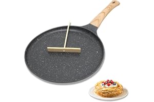 MIUUIPI Poêle à Crêpes 28 cm, Crêpière avec Revêtement Antiadhésive en Granit Suisse, Tous Feux dont Induction, Chauffage Uniforme, Sans PFOA, avec Répartiteur de Pâte
