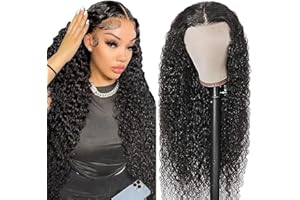 AiPliantfis Perruque Femme Naturelle Cheveux Humains 4x4 Lace Front Glueless Curly Wave Long Hair 32 Pouces Bresilienne