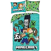 Minecraft Duvet Cover 90 cm Bed 140 x 200 cm + Pillowcase Steve Alex Panda | Reversible Bedding | Soft Microfiber Quick Dry |