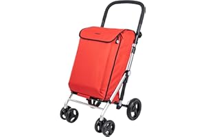 Carlett - Chariot de Courses, Chariot Pliant pour Supermarché, avec 4 Roues et Une Grande Capacité 32kg, Sac Principal 58L, Sac Thermique 12L et Tissu Hydrofuge - Couleur Rouge