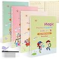 funvce Large Magic Practice Copybook, 4 Pack 18.5 x 26 cm Grooved Handwriting Copy Books for Kids, Reusable Children Tracing Workbook for Drawing,Math,Numbers,English Alphabet