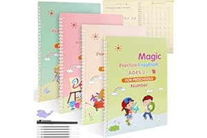 funvce Large Magic Practice Copybook, 4 Pack 18.5 x 26 cm Grooved Handwriting Copy Books for Kids, Reusable Children Tracing Workbook for Drawing,Math,Numbers,English Alphabet