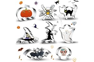 Aoreun Moldes Galletas Halloween, Juego de 8 cortadores de galletas de acero inoxidable Decoración De Halloween calabazas, sombreros de Brujas, Fantasmas, Araña, Bruja, Esqueletos, Murciélagos, Gatos