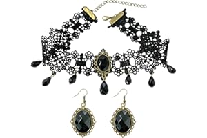 MAXQUU 1 Black Lace Necklace with 1 Pair of Earrings, Elegant Neck Jewelry for Women, Sexy Adjustable Collarbone Chain, Retro Versatile Necklace, Gothic Style Accessory Set, Suitable for Dates and Concerts