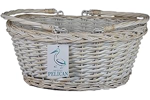 POP-IT-IN-A-PELICAN Wicker Gift baskets with drop handles. Empty storage hampers for birthdays, weddings or baby shower and Christening (White)