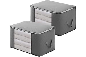 GEERDAN Jeu de 2 sacs de rangement pour vêtements,Avec Fenêtre Transparente et Termeture Éclair,Convient Aux Édredons, Couvertures, Oreillers, Jouets, Manteaux et Vêtements(60 x 40 x 35 cm)