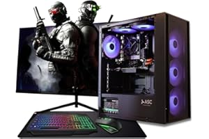 ASC TECHNOLOGY Gaming PC Bundle - AMD Ryzen 3 3200g, 16GB RAM, 1TB SSD, Radeon Vega 8, Windows 11, Black RGB Case, 22" Monitor, Keyboard, Mouse, Headset - 1080p Gaming & Streaming