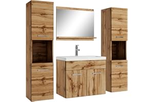 BADPLAATS B.V. Badezimmer Badmöbel Set Montreal XL 60cm Waschbecken Eiche - Unterschrank Hochschrank Waschtisch Möbel