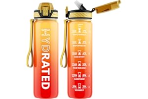 QLUR Gourde, 1L Gourde Sport avec Paille et GraduéE, 1 Litre éTanche Bouteille D'Eau avec Brosse, Gourdes Motivation sans BPA pour Fitness, Bureau, L'éCole, Yoga