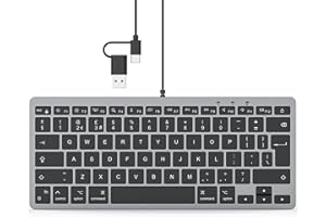 TECURS Wired Keyboard for Mac, QWERTY UK Layout Mini Keyboard for Mac OS with USB A and Type C 2-in-1 Connector for Apple iMac, MacBook Pro/Air, Mac Pro, Mac Mini, Black