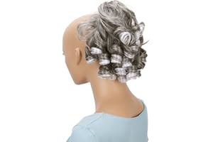 CAISHA Parrucchino Scrunchie Updo Acconciature Voluminoso Ricci Disordinato Bun Bianco Grigio Misto G10L