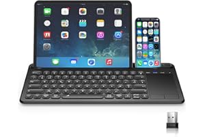 Dracool Clavier sans Fil 2.4G + 2 Bluetooth Clavier AZERTY avec Pavé Tactile Multi-dispositifs Rechargeable Support Intégré pour iPad/Mac/Téléphone/Tablette/Portable/Ordinateur/Windows/Android, Noir