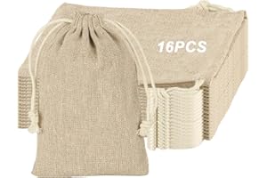 JIUJUDA9 16 Pcs 10x15 cm Cotton Drawstring Bags - Small Hessian Burlap Pouches for Jewelry, Birthday Party, DIY Craft, Wedding Favors (Gift Bags)